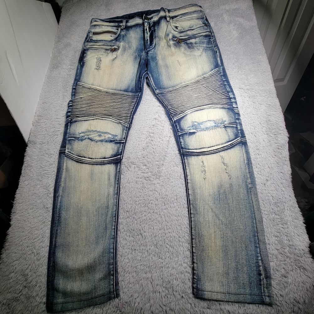 ROCKSTAR Men's Sushi Distressed Button Fly Denim Jeans Size 40 Fit (38X29)